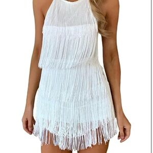 White Fringe Halter Romper, size XS